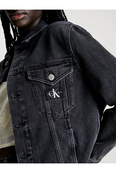 Calvin Klein Kadın Logolu Uzun Kollu Denim Düğmeli Siyah Mont J20J222873-1BY
