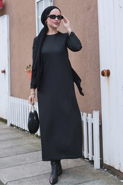 Bestenur Buttoned Fancy Dress 723 - Black