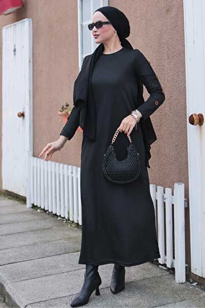 Bestenur Buttoned Fancy Dress 723 - Black