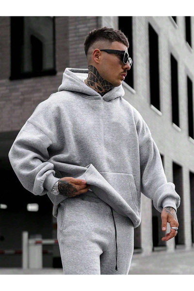 FUWEAR 3 Iplik Polarlı Kapüşonlu Oversize Kalıp Hoodie Unisex Sweatshirt