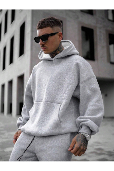 FUWEAR 3 Iplik Polarlı Kapüşonlu Oversize Kalıp Hoodie Unisex Sweatshirt