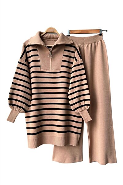 İmajButik Striped Zipped Knitwear Set