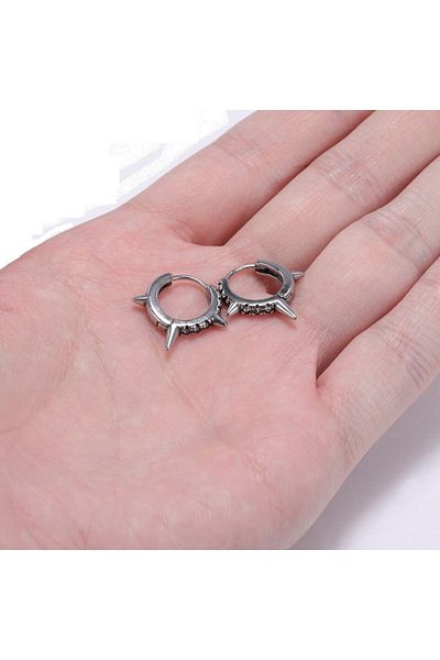 Viking Punk Spike White Zircon Stone Hoop 316L Steel Men's Earrings