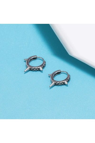Viking Punk Spike White Zircon Stone Hoop 316L Steel Men's Earrings