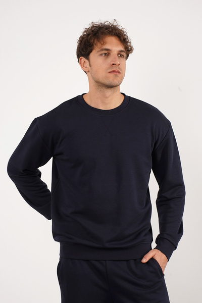 PAKONN Navy Blue Men's Regular/Normal Cut Cotton Basic Sweatshirt