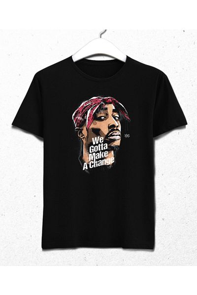 Pisa Art Ανδρικό μαύρο μπλουζάκι 2pac