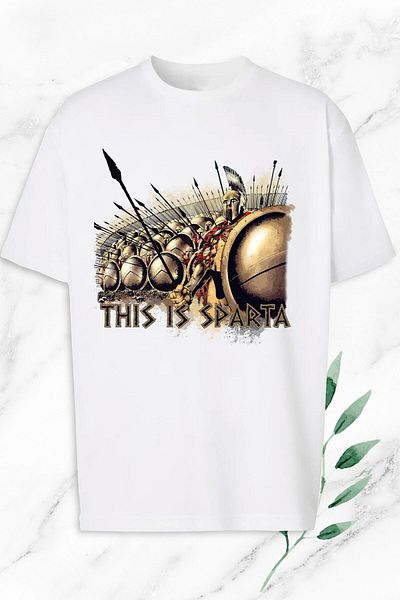 Pisa Art Λευκό μπλουζάκι με στάμπα Oversize Mythology This Is Sparta
