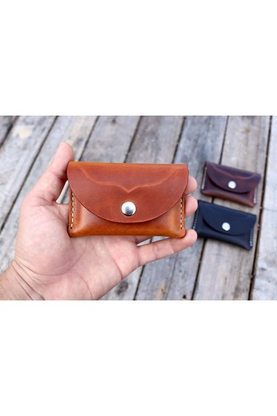 Derici Amca Genuine Italian Calf Leather, Handmade Small Size Wallet Card Holder with Minimal Stitching and Snap Fasteners Camel