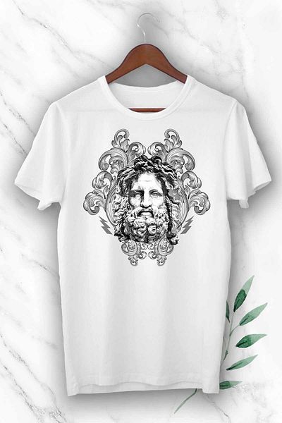 Pisa Art Unisex Λευκή Μυθολογία Ζεύς Γλυπτό μπλουζάκι με στάμπα