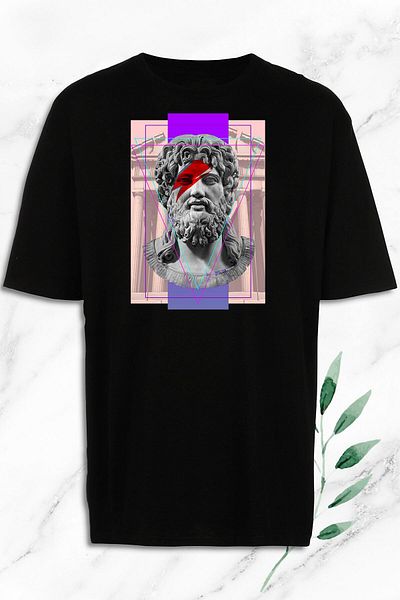 Pisa Art Μαύρο μπλουζάκι με πολύχρωμο γλυπτό Μυθολογίας Oversize
