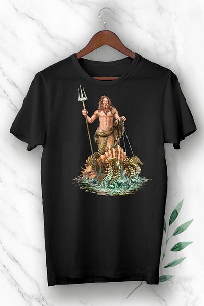 Pisa Art Μπλουζάκι Unisex με στάμπα μαύρης μυθολογίας Poseidon God of the Seas