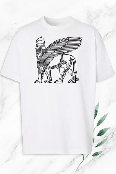 Pisa Art Λευκό μπλουζάκι με στάμπα μεγάλου μεγέθους Mythology Hittite Assyrian God