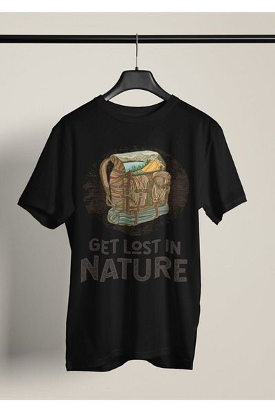 Pisa Art Ανδρικό μπλουζάκι με στάμπα Get Lost In Nature με μαύρο λαιμόκοψη