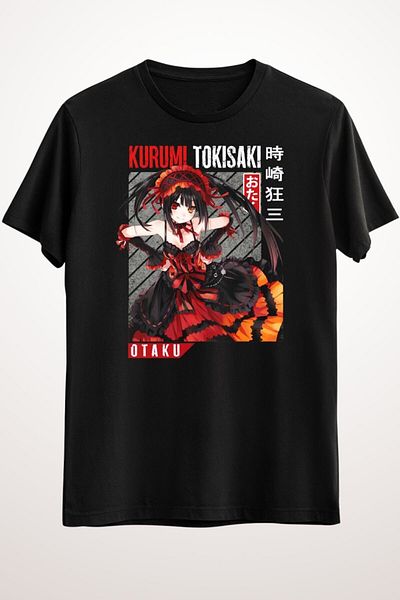 Pisa Art Unisex μαύρο μπλουζάκι Kurumi Tokisaki, Date A Live, χαριτωμένο αισθητικό anime Waifu Girl