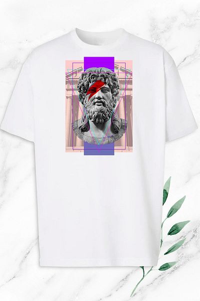 Pisa Art Oversize Mythology Πολύχρωμο γλυπτό με στάμπα λευκό μπλουζάκι
