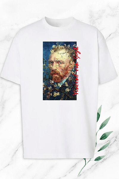 Pisa Art Oversize Art Van Gogh Πορτρέτο με στάμπα λευκό μπλουζάκι