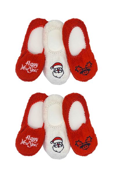 Ollero 6 Pairs Women's Plush Home Ballerina Socks New Year Pattern