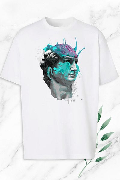 Pisa Art Λευκό μπλουζάκι με στάμπα με γλυπτό Μυθολογίας Oversize