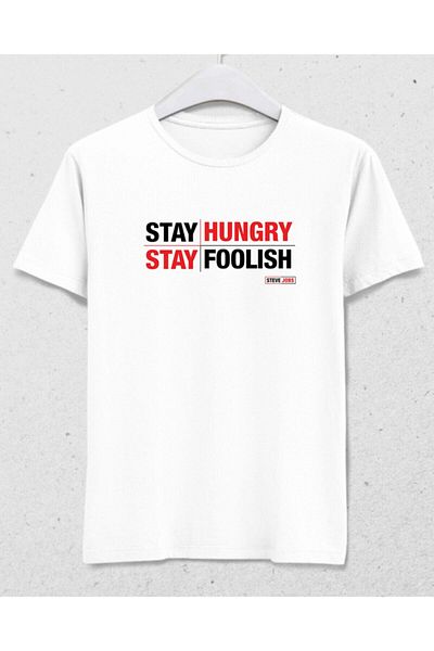 Pisa Art Stay Hungry Stay Foolish Ανδρικό λευκό μπλουζάκι