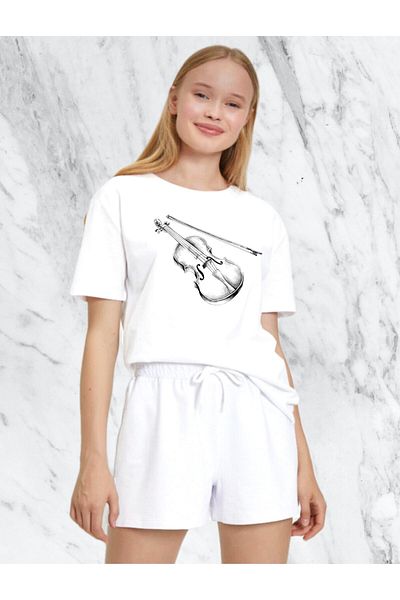 Pisa Art Tricou obișnuit cu imprimeu pentru vioară/muzică pentru femei