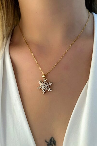 Liar Accessories Çelik Gold Dönen Kar Tanesi Kolye