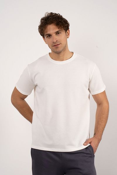 PAKONN Ecru Men's Waffle Regular/Normal Cut Cotton Crew Neck Short Sleeve T-Shirt