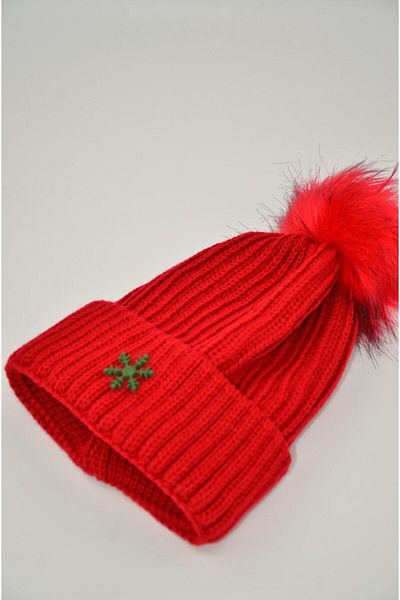 mottomia New Year/Valentine's Day Special Red Beanie with Pompom and Snowflake Figures| Christmas Hat