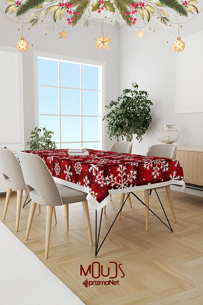 Moud's New Year's Patterned Suede Care Free Gingham Snowflake Tablecloth