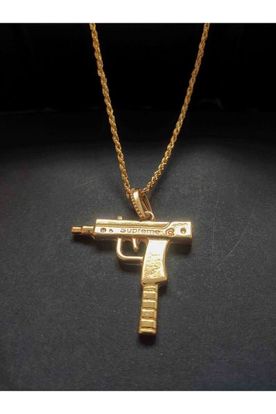 The Collection Gold Color Men's Necklace with Uzi Hood