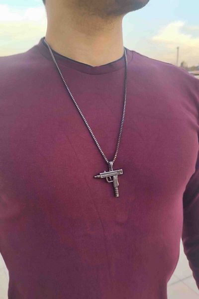 The Collection Black Color Men's Necklace with Uzi Hood