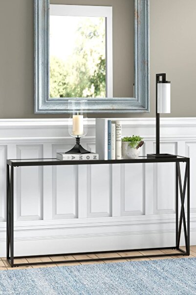 TOLIAHOME Modern Siyah Renk Metal İskeletli Temper Camlı Raflı Dresuar Konsol