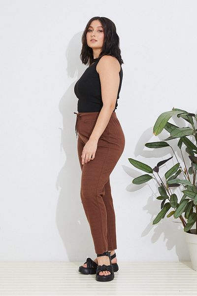 Freeista Plus Size Ribbed Brown Trousers - Not a Single Suit