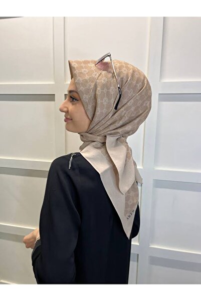 Aker Elegance Monogram Eşarp 1090500 Koyu Bej