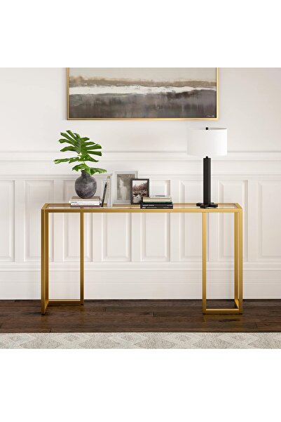 TOLIAHOME Modern Gold Renk Metal İskeletli Temper Camlı Raflı Dresuar Konsol