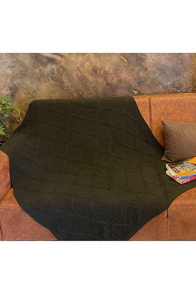 RTD&VLD Rtd & Vld Khaki Geometric Pattern Knitwear TV Blanket Sofa Shawl
