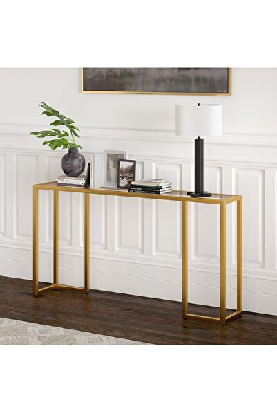 TOLIAHOME Modern Gold Renk Metal İskeletli Temper Camlı Raflı Dresuar Konsol
