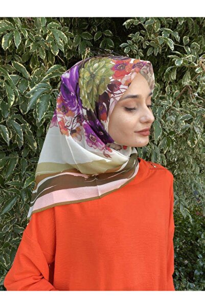 Aker Sport Angel Geometric Floral Patterned Summer Scarf 7800 Olive