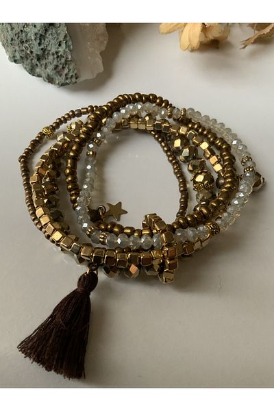 azra takı tasarım Handmade Crystal Multiple Gold, Tasseled, Fishnet, Women's Bracelet