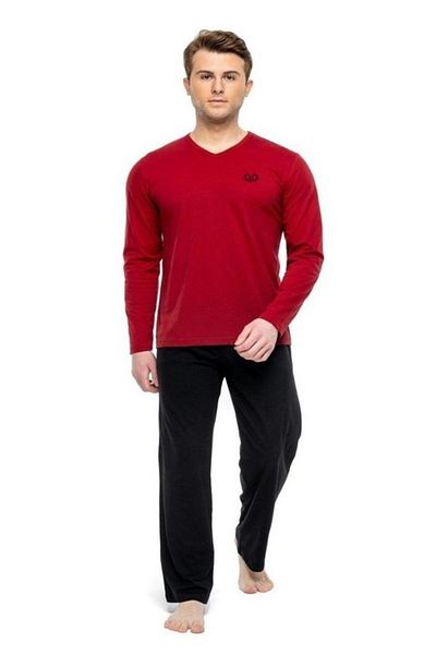 Mod Collection 100% Cotton Long Sleeve V-Neck Men's Pajamas Set