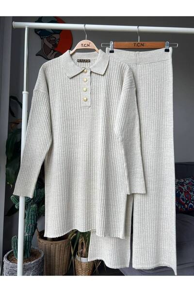 asyadabutik Set dublu Hijab cu nasturi aurii cu nervuri