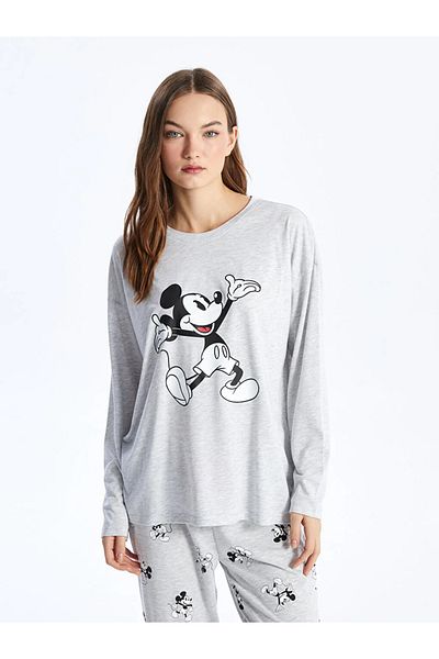 LC Waikiki LCW DREAM Crew Neck Mickey Mouse Printed Long Sleeve Women's Pajama Set