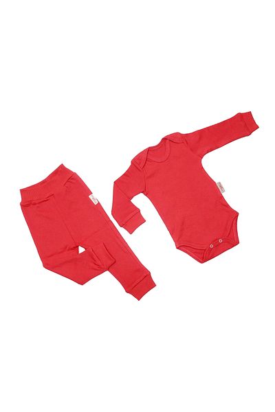 MOD10 100% Cotton Long Sleeve Red Bodysuit Set