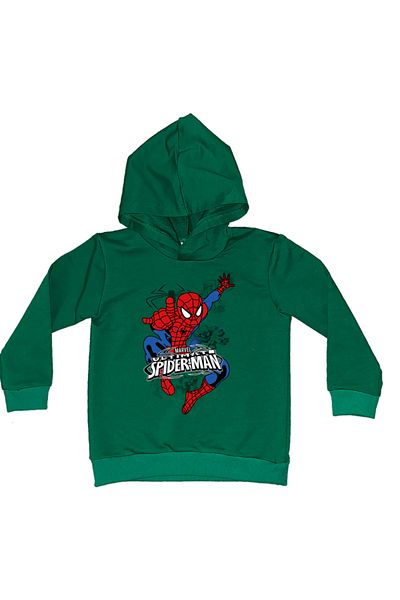 SPIDERMAN детски суитшърт от памучен плат с щампа на човек паяк и качулка