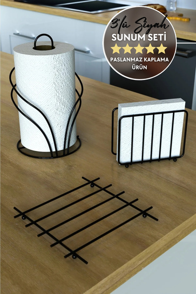 Home Stuff 3'lü Sunum Seti, Çeyizlik Masa Servis Seti, Peçetelik, Havluluk ve...