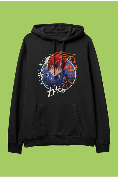 FULL TOLERANCE Hanorac cu glugă oversize My Hero Academia Shoto Todoroki cu imprimeu cu personaje anime