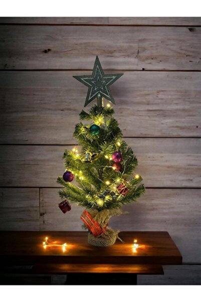 Lapidaria 30 Cm Süslü ve Led Işıklı Yılbaşı Çam Ağacı Kütük Tabanlı Jüt Ipli