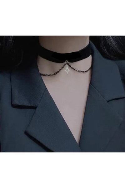 TakıConcept Kuzey Yıldızı Detaylı Siyah Kadife Choker, Kadın Kolye