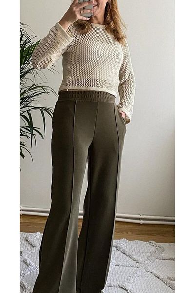 Unique Style Modal Fabric Khaki Wide Leg Sweatpants
