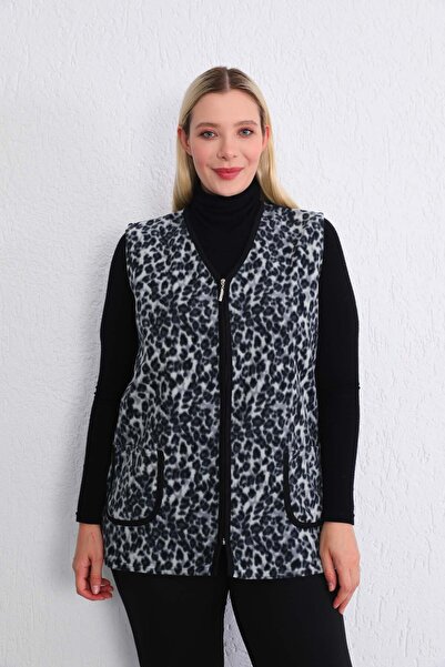 Kardelen Butik Ümraniye Siyah Gri Leopar Polar Yelek