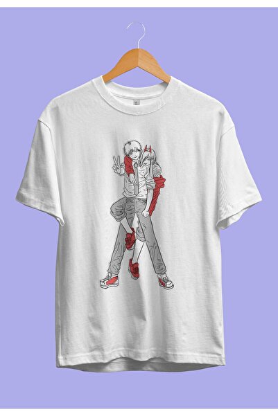 FULL TOLERANCE Oversize Chainsaw Man Denji Ve Power Özel Tasarım Anime Tişört